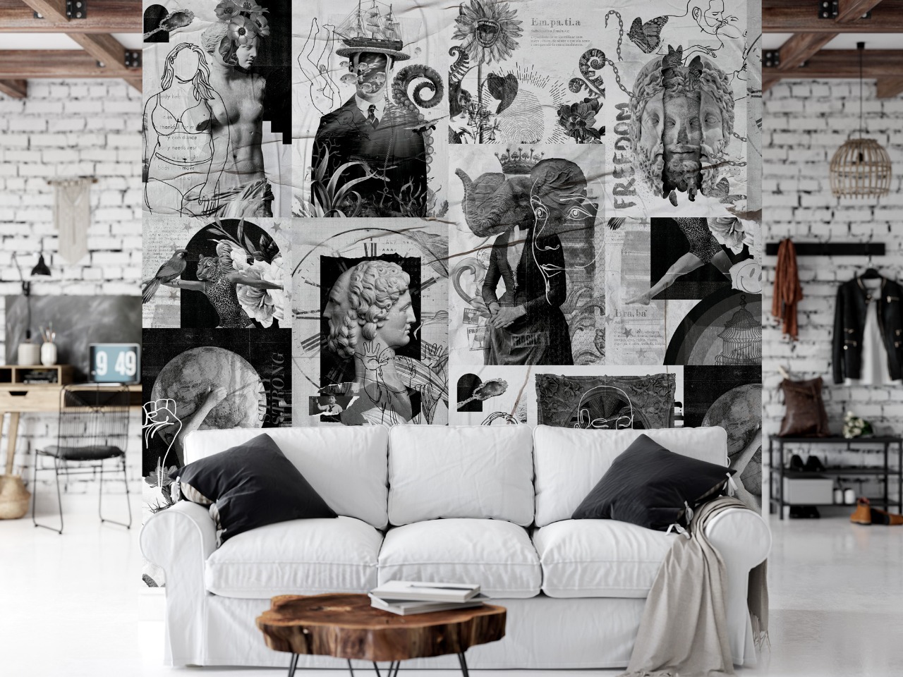 Kit de lambe-lambe Colagem Black aplicado na sala